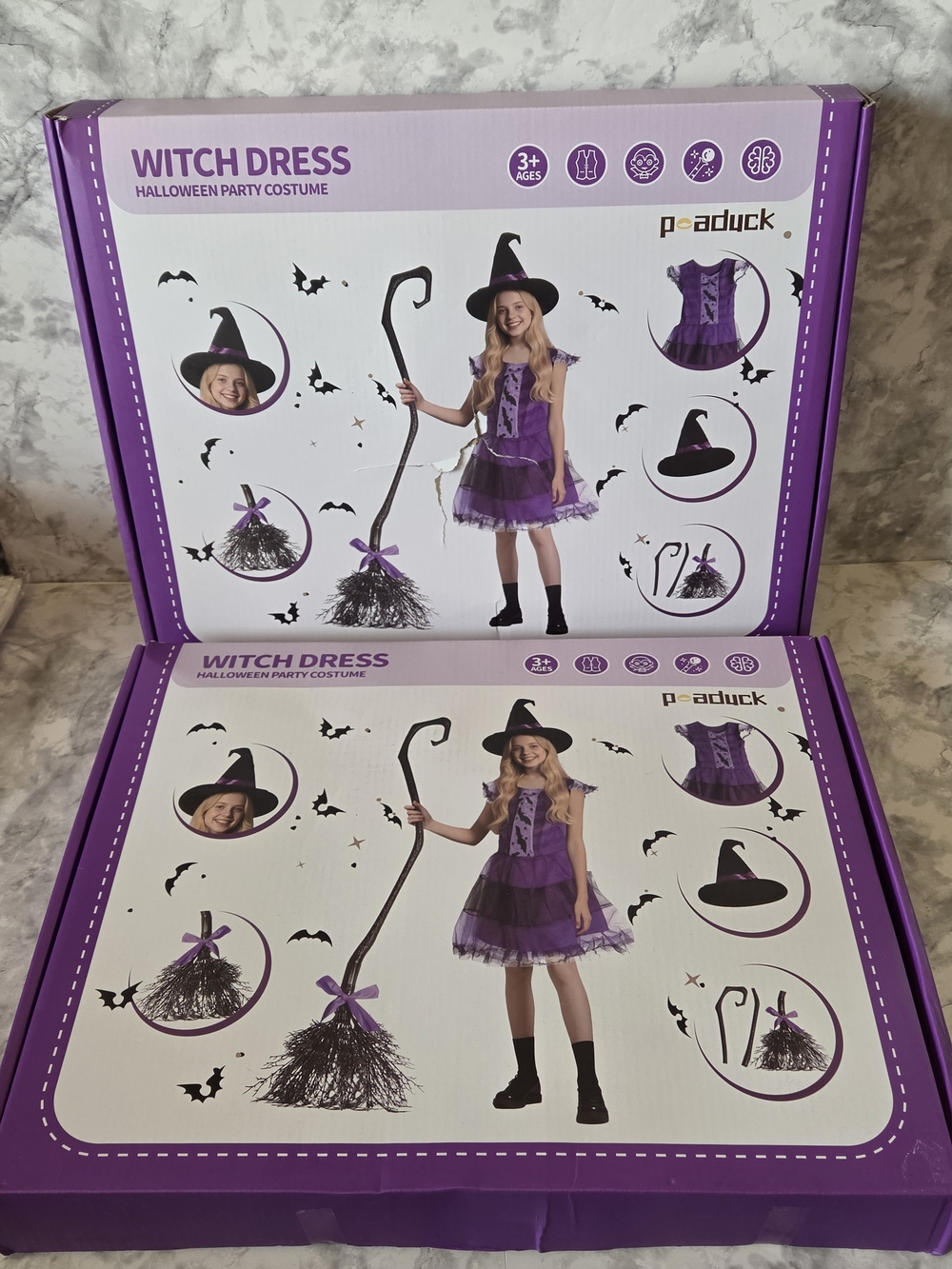 Peaduck Purple Kids Witch Dress Halloween Party Costume - Size Medium - 3 Pieces